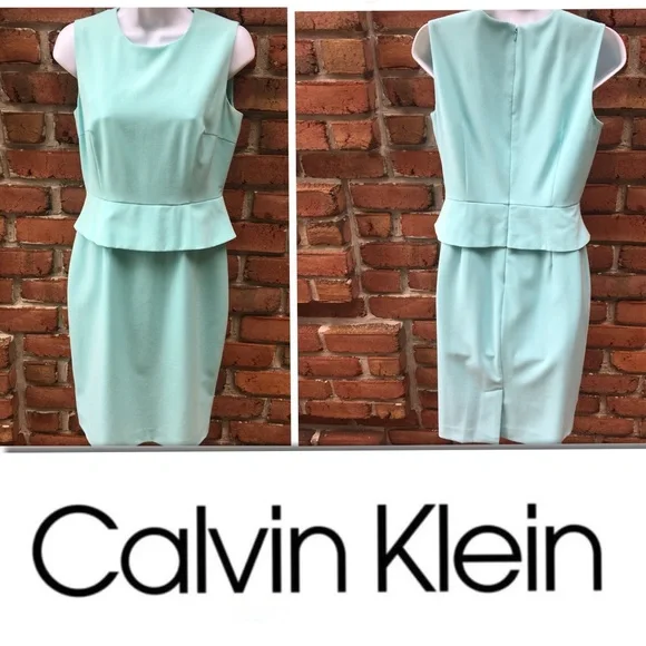 Calvin Klein Peplum Sheath Dress Mint Green Size 4